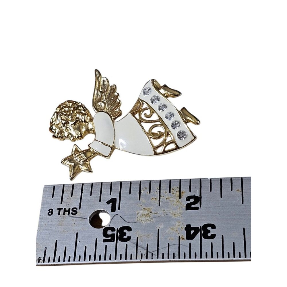 Vintage Signed SFJ Christmas Holiday Angel Star Statement Pin Enamel - Picture 6 of 6